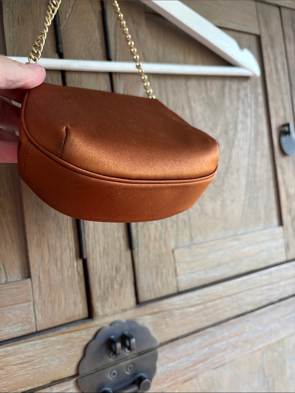 Judith Leiber Satin Mini Bag with Gold Chain - Copper Brown - Picture 7 of 7